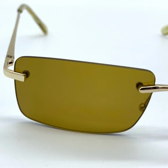 Slim Retro Rimless Rectangular Sunglasses in Gold- Brown - Picture 9 of 11